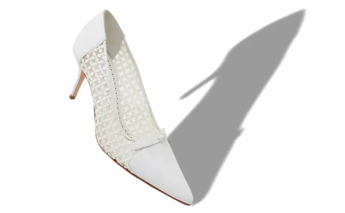 Women White Mesh Lace Detail Pumps Manolo Blahnik Pumps