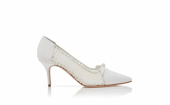 Women White Mesh Lace Detail Pumps Manolo Blahnik Pumps
