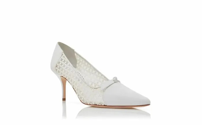 Women White Mesh Lace Detail Pumps Manolo Blahnik Pumps