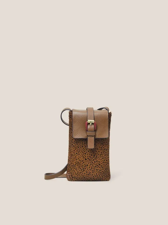 Women White Stuff Bags And Purses Clara Buckle Leather Phone Bag Tan Print