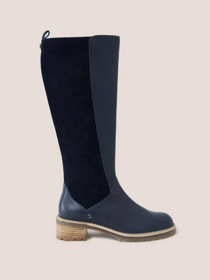Women White Stuff BOOTS 15 OFF Leather Serena Knee High Boot Dark Navy
