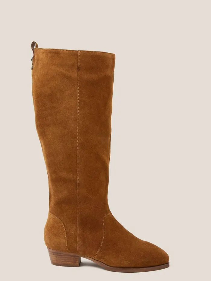 Women White Stuff BOOTS 15 OFF Wide Fit Suede Knee High Boot Dark Tan