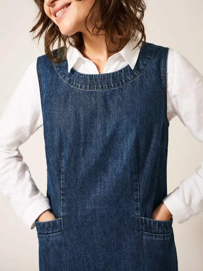 Women White Stuff Dresses Lothbury Organic Denim Pinny Mid Denim