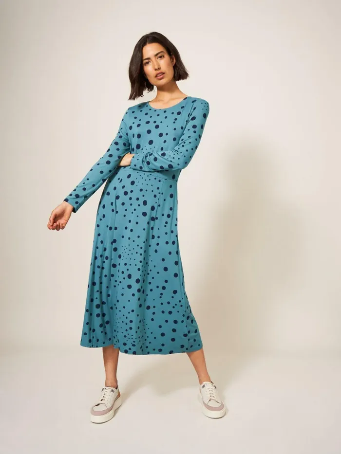 Women White Stuff Dresses Madeline Jersey Dress Teal Multi