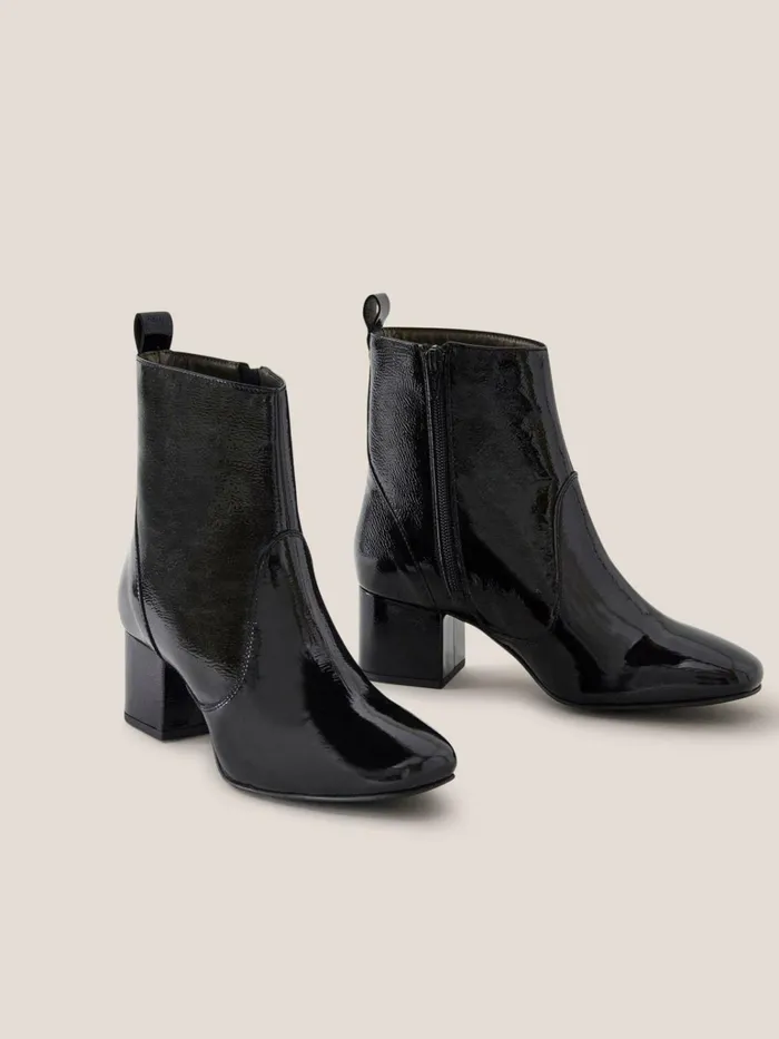 Women White Stuff Partywear Cilla Patent Mid Heel Boot Pure Black Women White Stuff Partywear Cilla Patent Mid Heel Boot Pure Black
