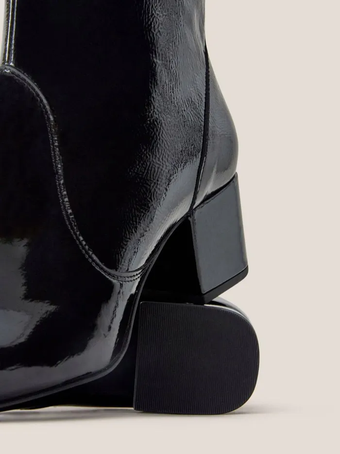 Women White Stuff Partywear Cilla Patent Mid Heel Boot Pure Black Women White Stuff Partywear Cilla Patent Mid Heel Boot Pure Black