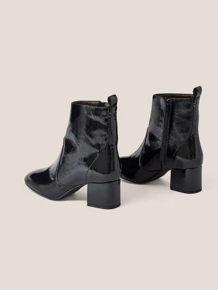 Women White Stuff Partywear Cilla Patent Mid Heel Boot Pure Black Women White Stuff Partywear Cilla Patent Mid Heel Boot Pure Black