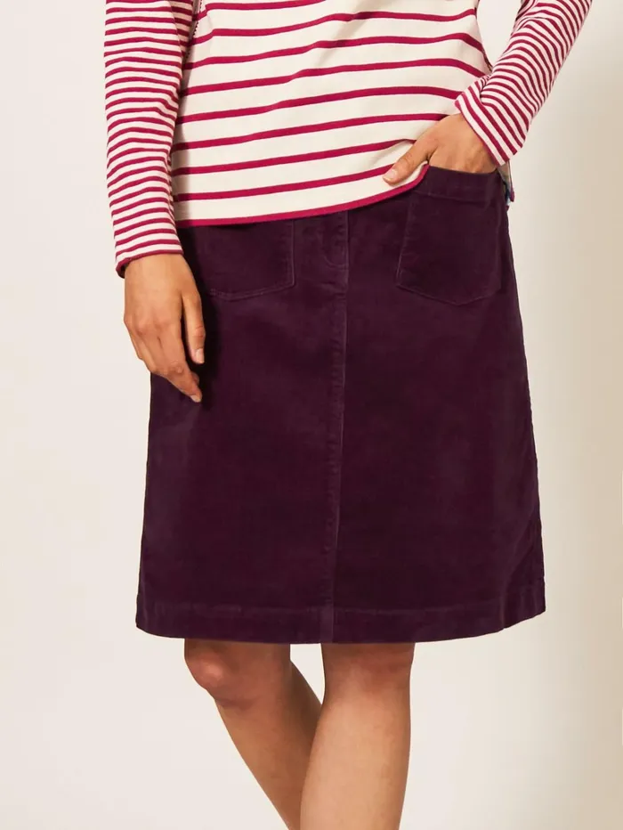 Women White Stuff Partywear Melody Organic Cord Skirt Dk Plum