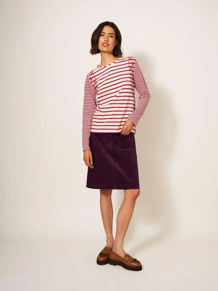 Women White Stuff Partywear Melody Organic Cord Skirt Dk Plum