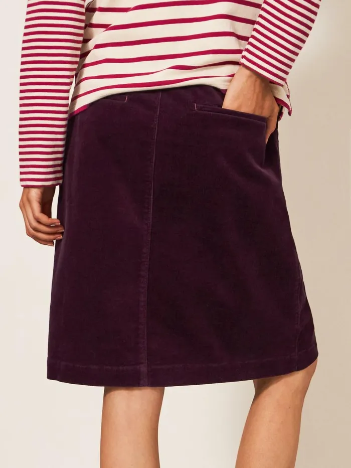 Women White Stuff Partywear Melody Organic Cord Skirt Dk Plum