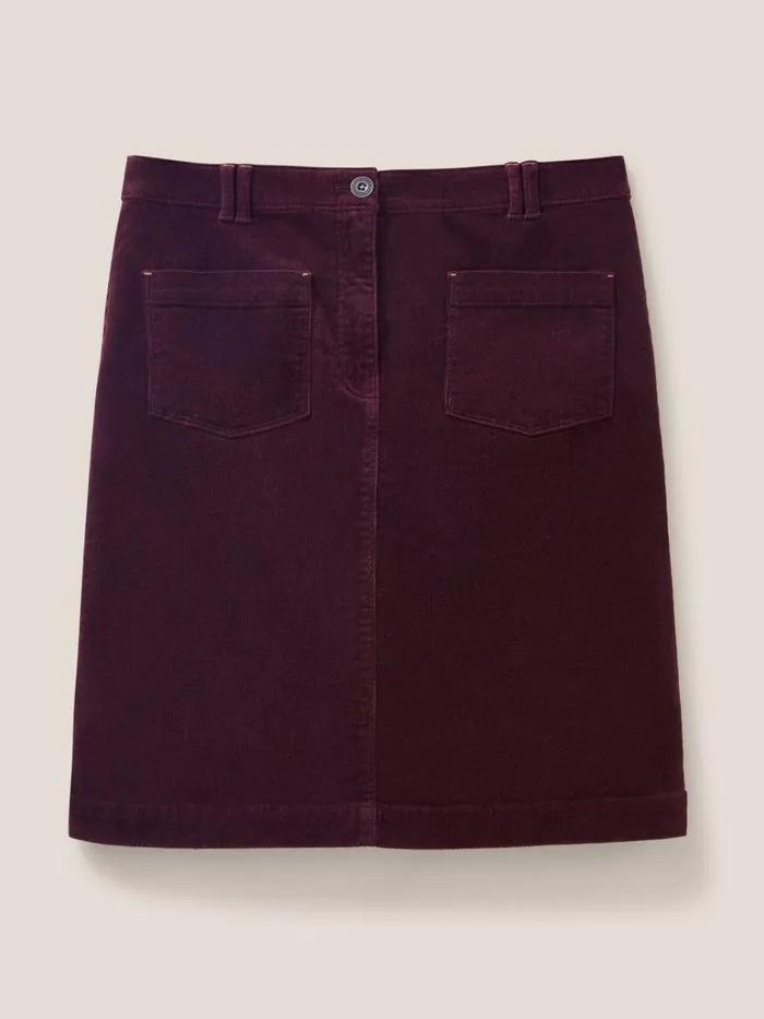 Women White Stuff Partywear Melody Organic Cord Skirt Dk Plum