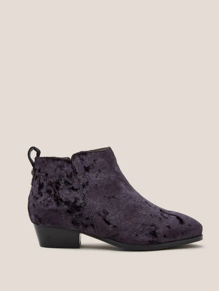 Women White Stuff Partywear Willow Velvet Ankle Boot Dk Grey