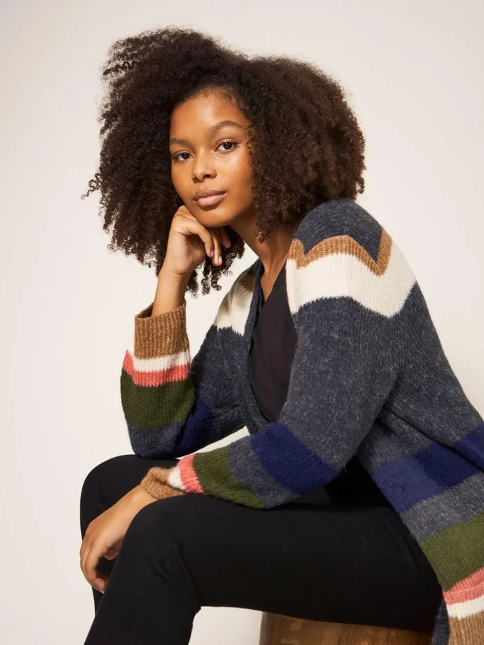 Women White Stuff Petite Clothing Erica Longline Versatile Cardi Blue Multi