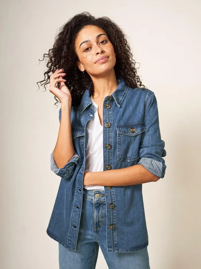 Women White Stuff Tops And Tshirts Blair Denim Shirt Mid Denim