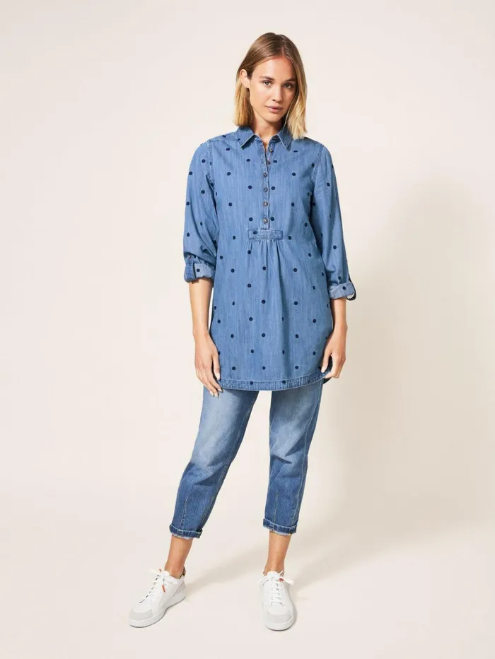 Women White Stuff Tops And Tshirts Eva Embroidered Denim Tunic Mid Denim Women White Stuff Tops And Tshirts Eva Embroidered Denim Tunic Mid Denim