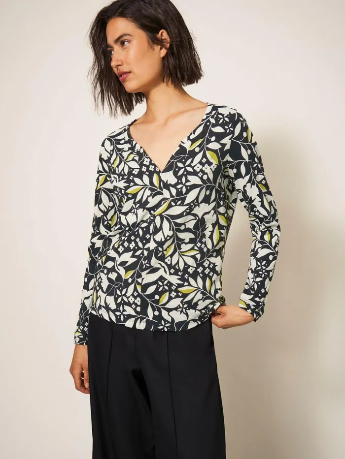 Women White Stuff Tops And Tshirts Nelly Long Sleeve TShirt Black Print