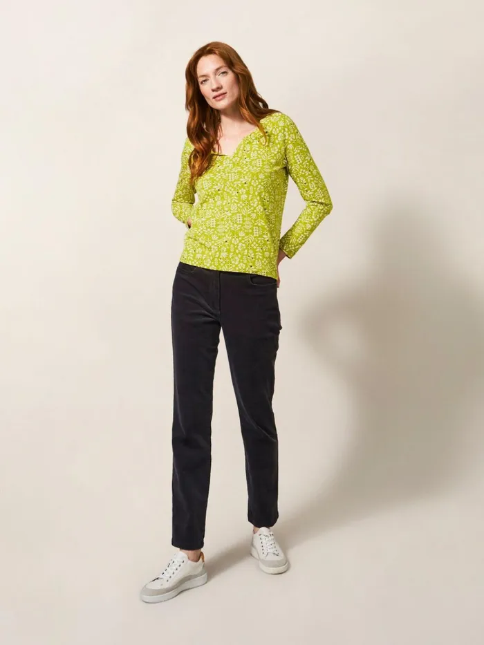Women White Stuff Tops And Tshirts Nelly Long Sleeve TShirt Chartreuse Print