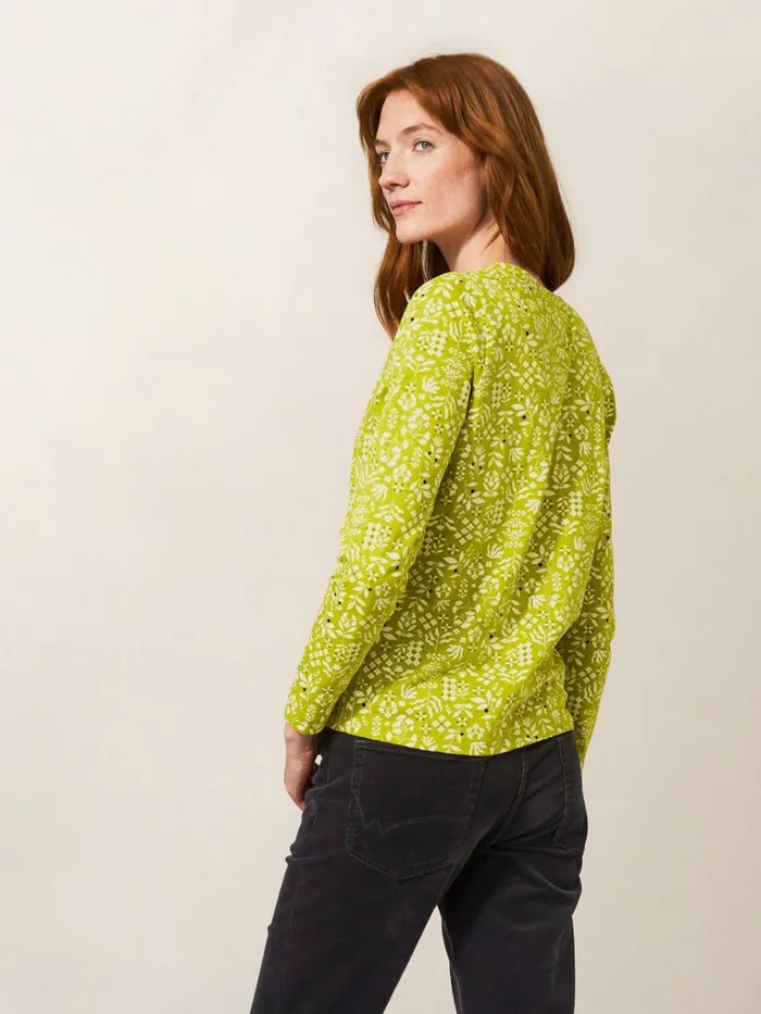 Women White Stuff Tops And Tshirts Nelly Long Sleeve TShirt Chartreuse Print