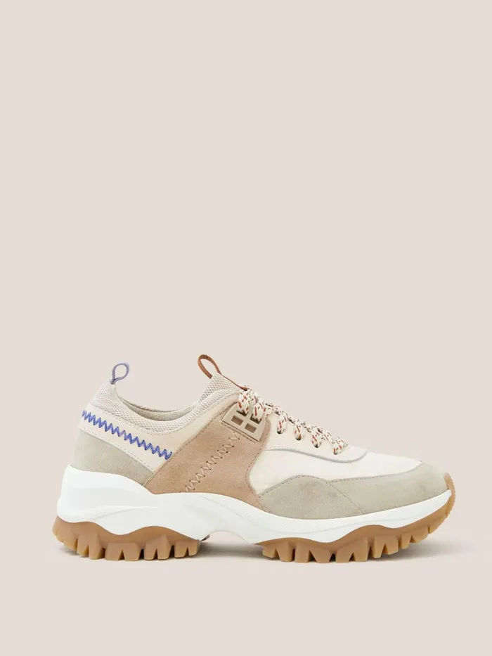 Women White Stuff Trainers Chunky Suede Mix Trainer Grey Multi