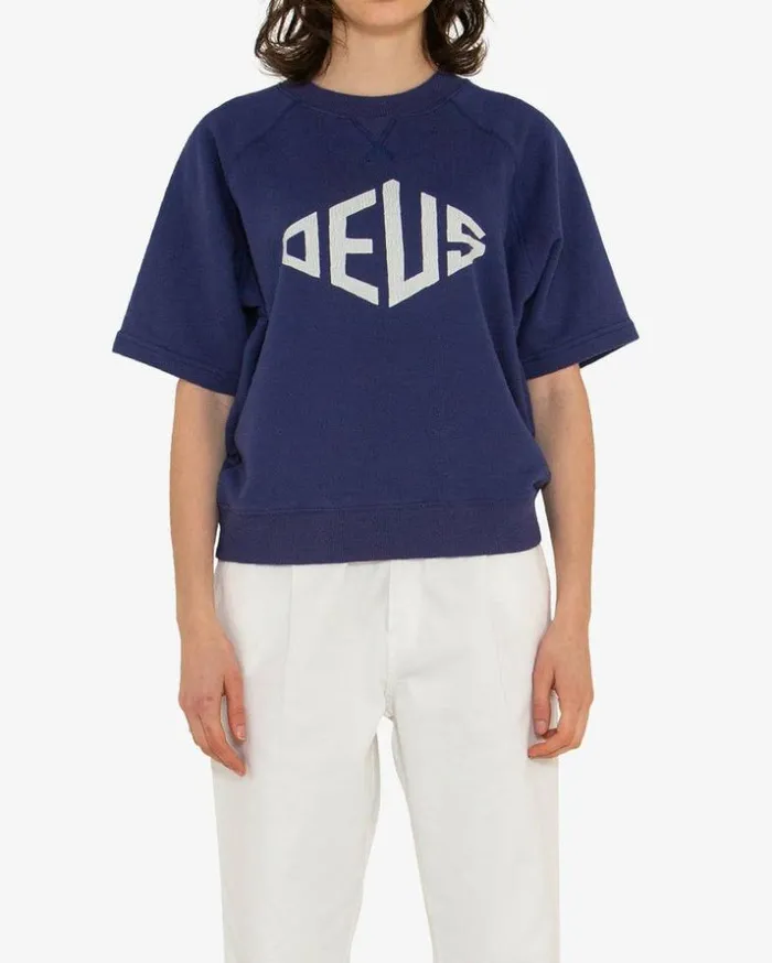Womens Deus Ex Machina Sweaters Lucky Short Sleeve Raglan 8211 Twilight Blue Twilight Blue