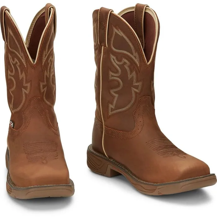 Work Men Justin Boots Rush 11034 Waterproof Work Boot Saddle Tan 040tan041