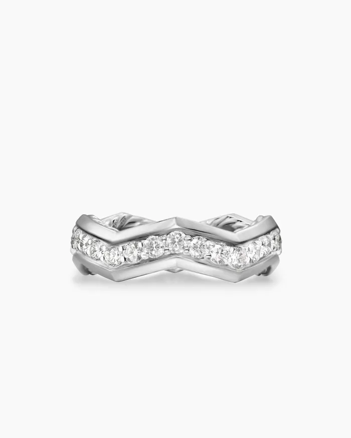 Zig Zag Stax Ring In Sterling Silver With Diamonds 5mm Women David Yurman Band Zig Zag Stax Ring In Sterling Silver With Diamonds 5mm Women David Yurman Band