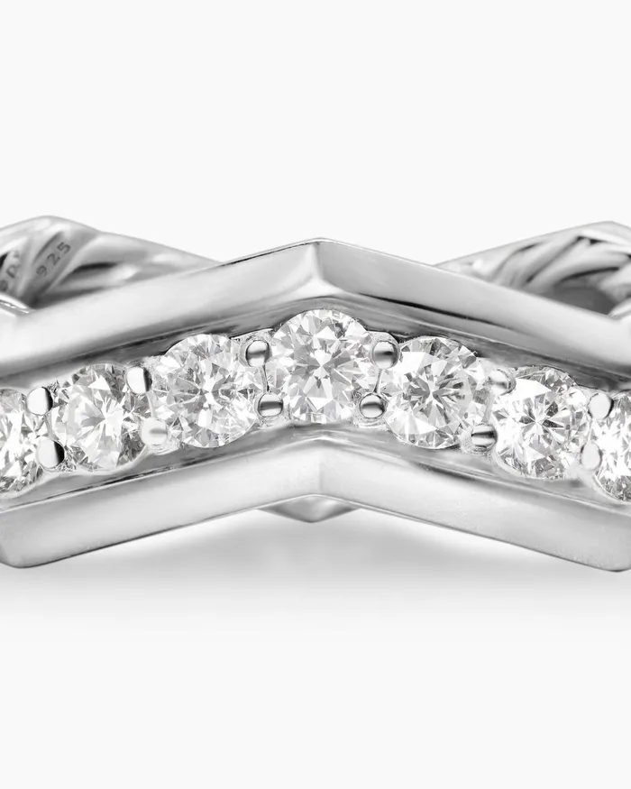 Zig Zag Stax Ring In Sterling Silver With Diamonds 5mm Women David Yurman Band
