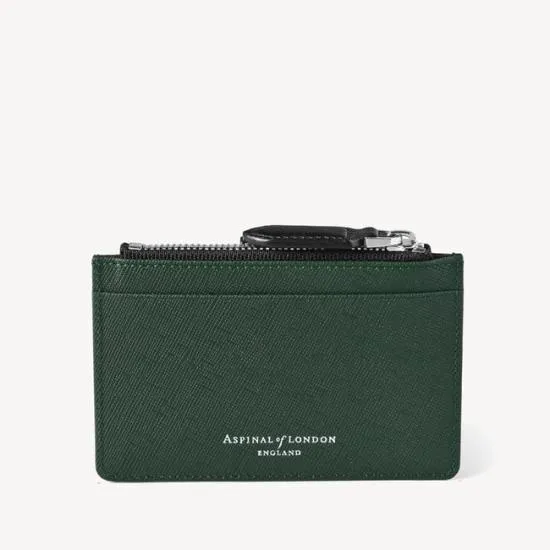Zipped RFID Card Holder Black and Green Saffiano Men Aspinal Of London RFID Wallets