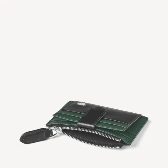 Zipped RFID Card Holder Black and Green Saffiano Men Aspinal Of London RFID Wallets