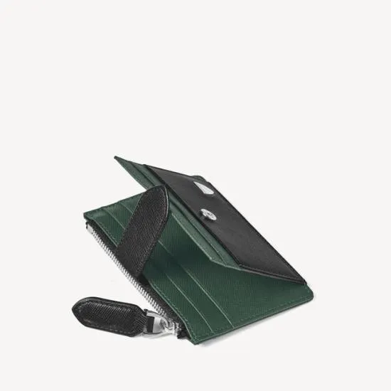 Zipped RFID Card Holder Black and Green Saffiano Men Aspinal Of London RFID Wallets