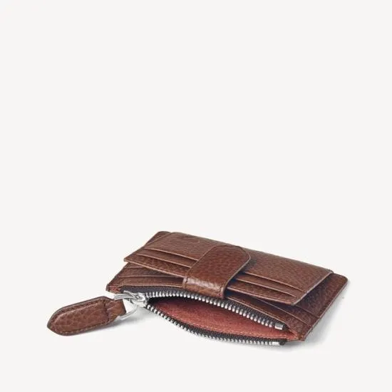 Zipped RFID Card Holder Tobacco Pebble Men Aspinal Of London RFID Wallets