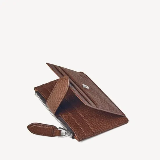 Zipped RFID Card Holder Tobacco Pebble Men Aspinal Of London RFID Wallets