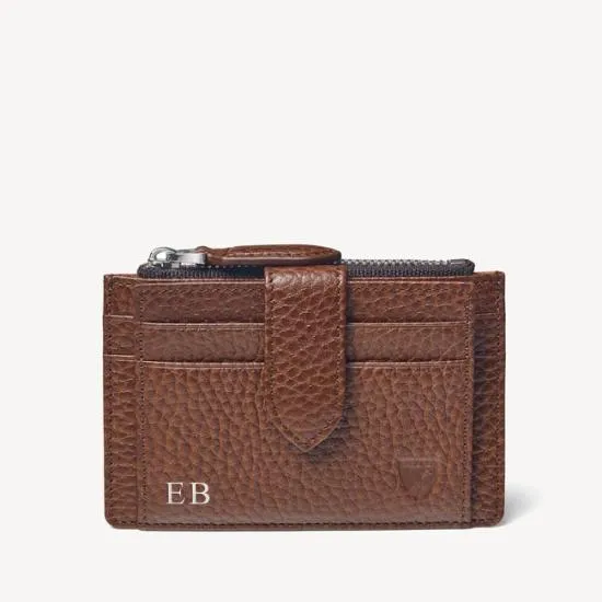 Zipped RFID Card Holder Tobacco Pebble Men Aspinal Of London RFID Wallets
