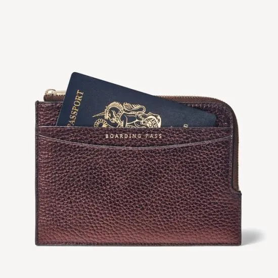 Zipped Travel Wallet Chocolate Metallic Pebble WomenMen Aspinal Of London Travel Wallets