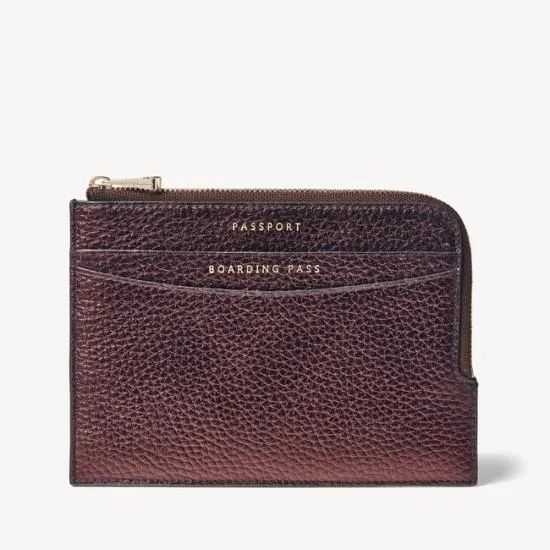 Zipped Travel Wallet Chocolate Metallic Pebble WomenMen Aspinal Of London Travel Wallets