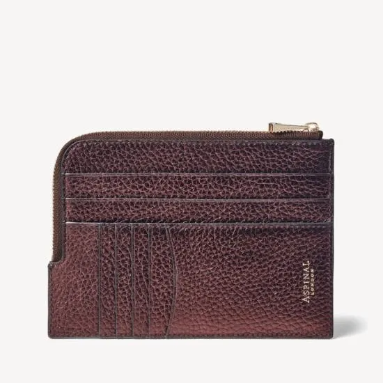Zipped Travel Wallet Chocolate Metallic Pebble WomenMen Aspinal Of London Travel Wallets