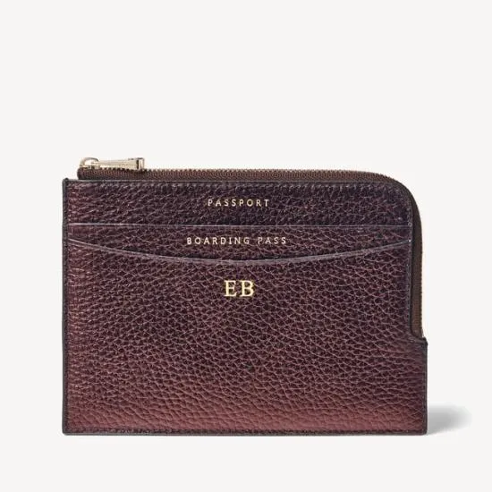 Zipped Travel Wallet Chocolate Metallic Pebble WomenMen Aspinal Of London Travel Wallets